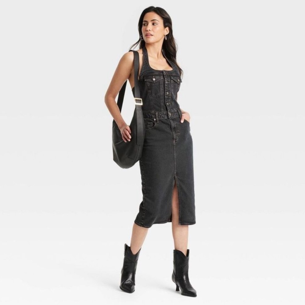 Universal Thread Women's Midi Halter Denim Dress Black Size 6